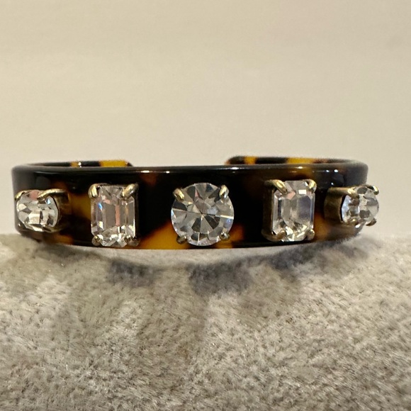 J. Crew Bracelet- Cuff in Faux Tortoise w/ clear crystals - small - Picture 3 of 12